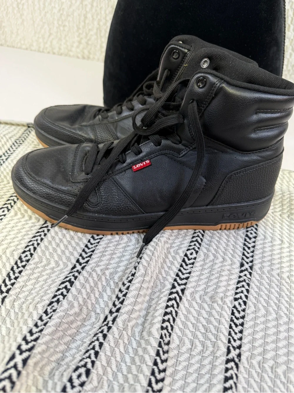 Levi's Black Leather High-Top Athletic Sneakers with Gum Sole